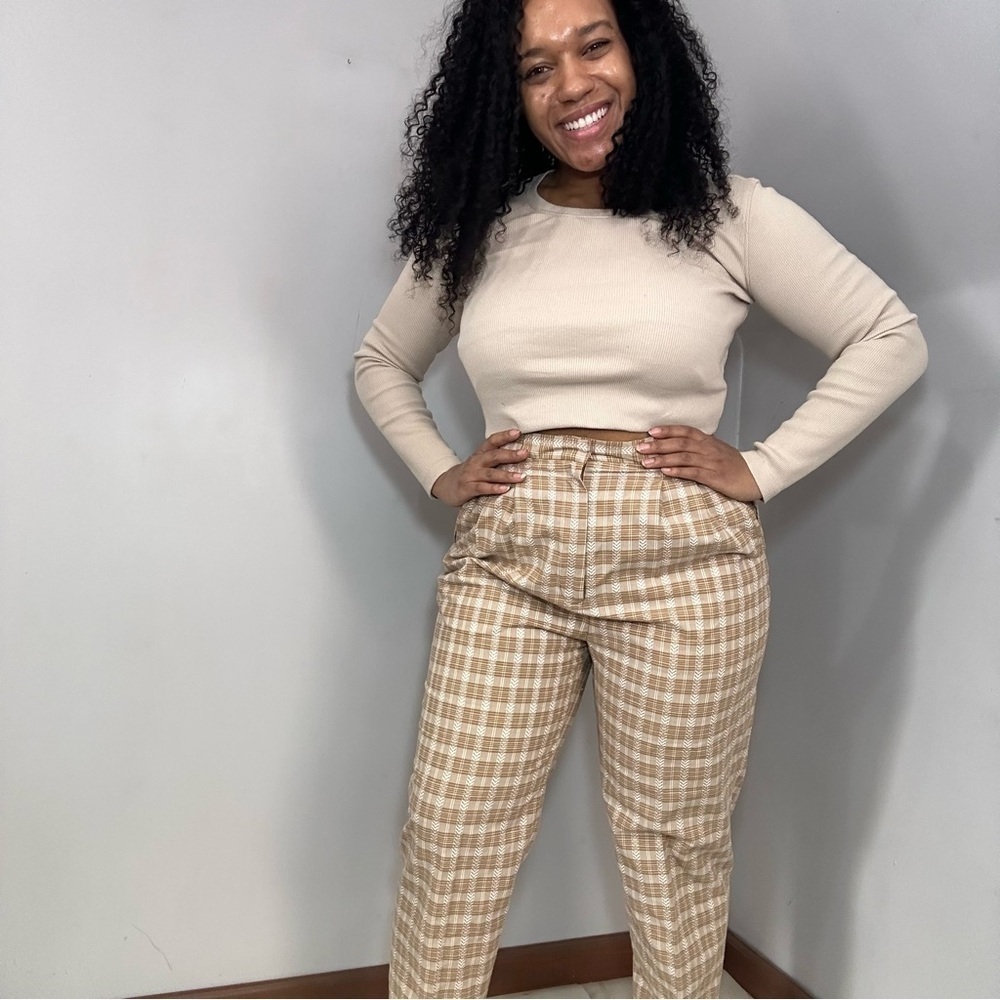 Vintage Cottagecore Tan High Waist Floral Trousers Feminine Pants Retro Romantic - Picture 3 of 17